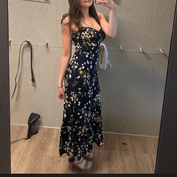 Reformation Blue Floral Midi Slip Dress SIZE 2 Cottage Sundress Corset $278 - Picture 5 of 13